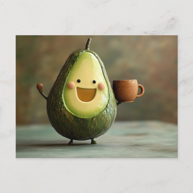 Carte Postale Joyeux Avocado jouissant d'une coupe de thé (Devant)