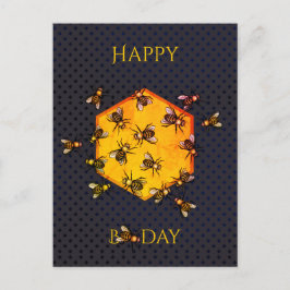 Carte Postale Joyeux B jour Miel abeilles orange jaune amusant a