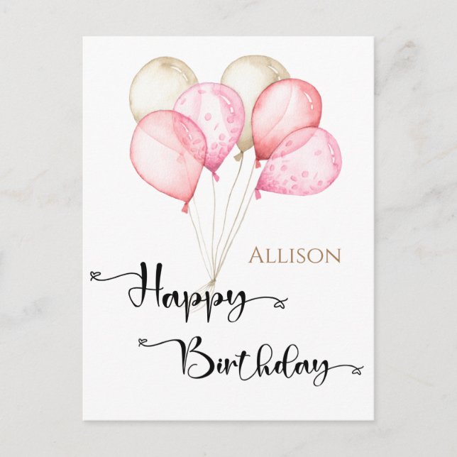 Carte Postale Joyeux Ballons d'aquarelle d'anniversaire (Devant)