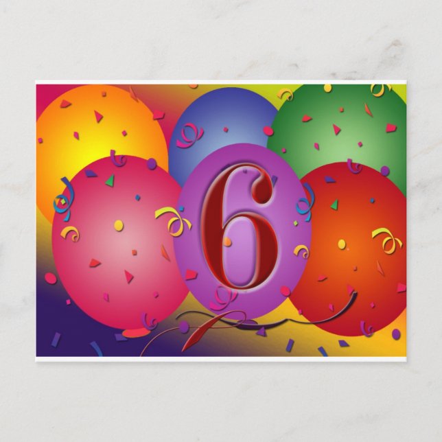Carte Postale Joyeux Ballons de 6e anniversaire ! (Devant)