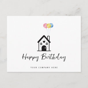 Carte Postale Joyeux Birthday House Balloons Immobilier