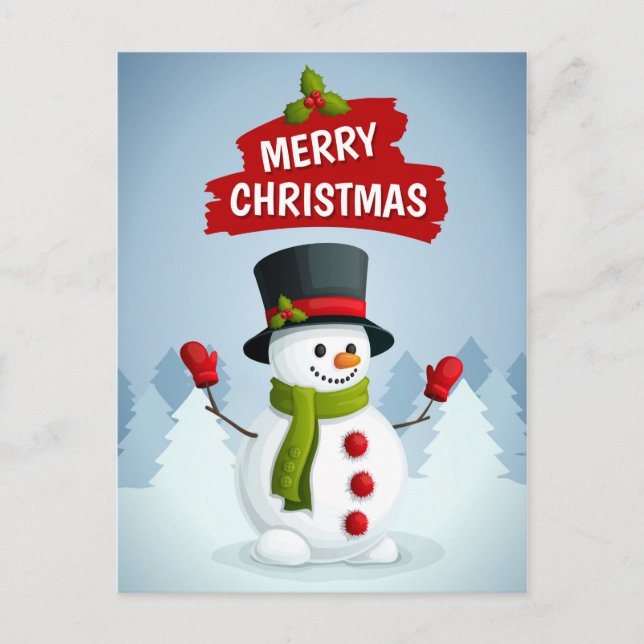 Carte Postale Joyeux bonhomme de neige de Noël (Devant)