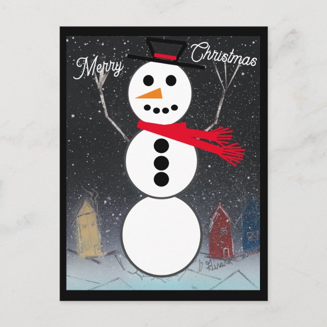 Carte Postale Joyeux bonhomme de neige de Noël (Devant)