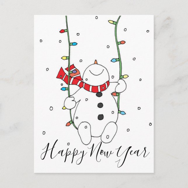 Carte Postale Joyeux bonhomme de neige du Nouvel An (Devant)