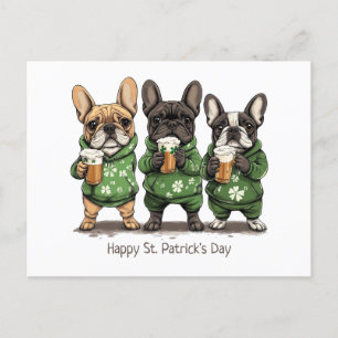 Carte Postale Joyeux Bulldogs français de la Saint-Patrick