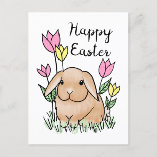 Carte Postale Joyeux Bunny de Pâques mignonnes fleurs de printem