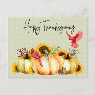 Carte Postale Joyeux Cactus de Thanksgiving Citrouille Tournesol