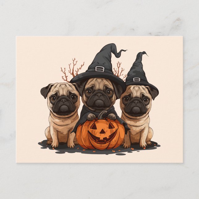 Carte Postale Joyeux Carlins d'Halloween Jack O Lanterns (Devant)