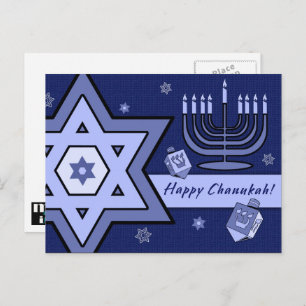 Carte Postale Joyeux Chanoukah. Étoile de David, Menorah, Dreide