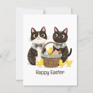 Carte Postale Joyeux Chats de Pâques Panier de Pâques Bébés Pous
