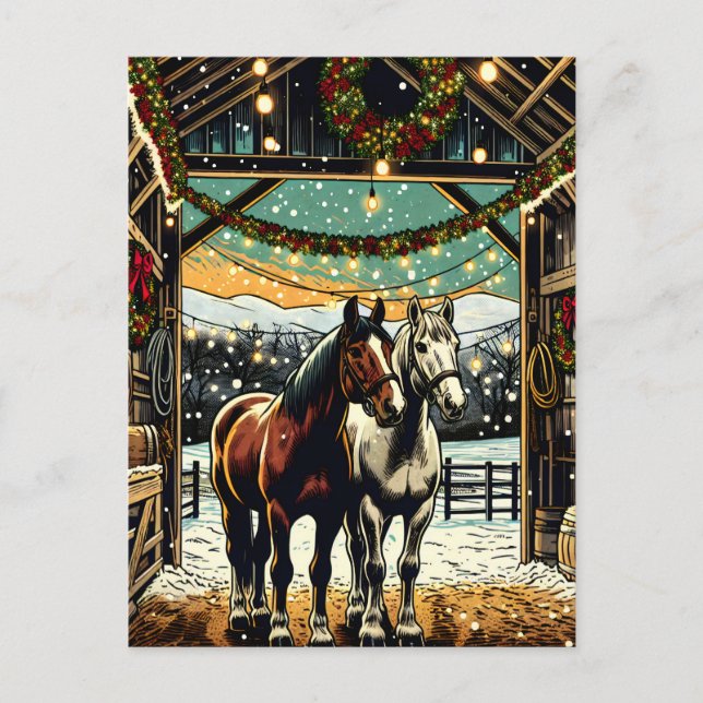 Carte Postale Joyeux Chevaux de Cartoon de Noël Personnalisé (Devant)