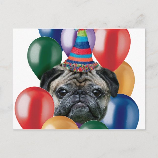 Carte Postale Joyeux chien de Carlin d'anniversaire (Devant)
