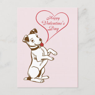 Carte Postale Joyeux Chien Vintage Valentines Jour Rose