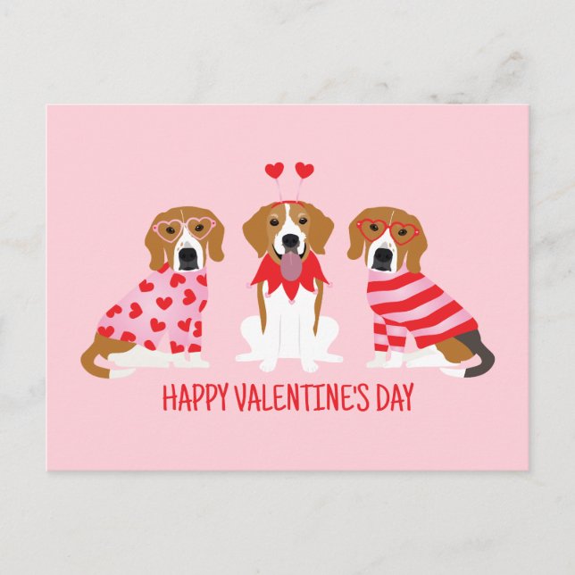 Carte Postale Joyeux Chiens Beagles de la fête des Valentines (Devant)