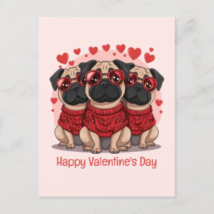 Carte Postale Joyeux Chiens de Carlin de la Saint Valentin