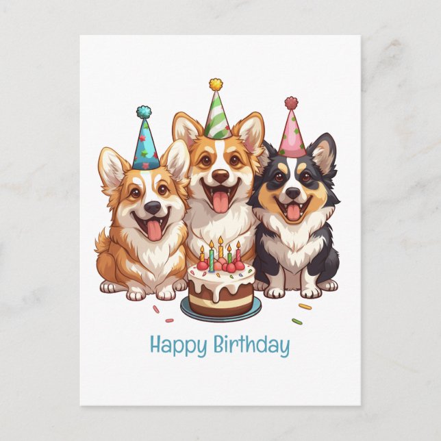 Carte Postale Joyeux Chiens de Corgi d'anniversaire (Devant)