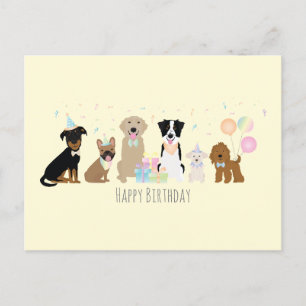 Carte Postale Joyeux Chiens de fête d'anniversaire Jaune