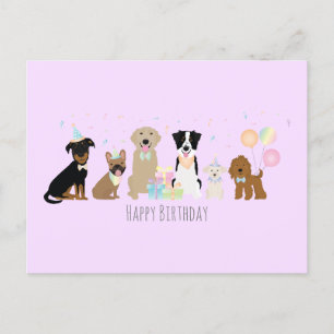 Carte Postale Joyeux Chiens de fête d'anniversaire pourpre