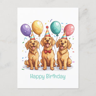 Carte Postale Joyeux Chiens d'or d'excursion d'anniversaire