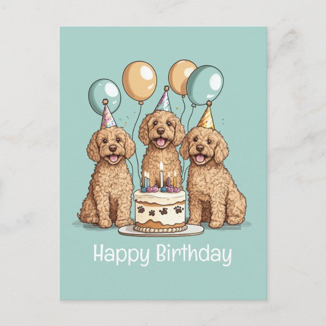 Carte Postale Joyeux Chiens Goldendoodle Anniversaire (Devant)