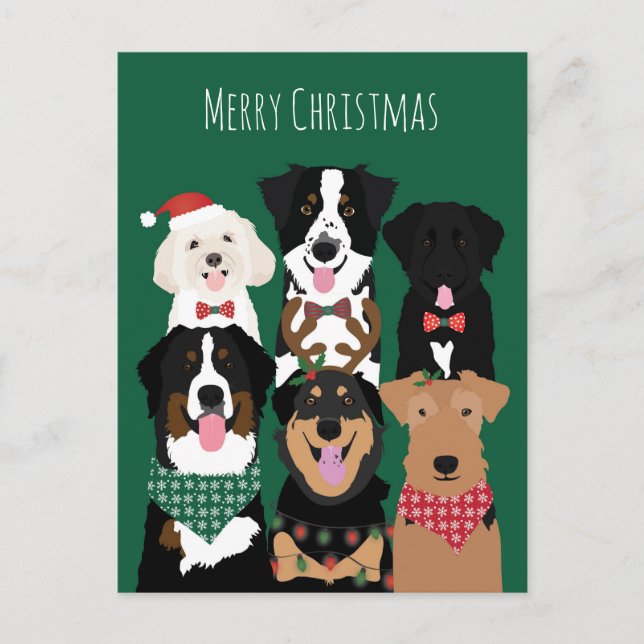Carte Postale Joyeux Chiens mignons de Noël (Devant)
