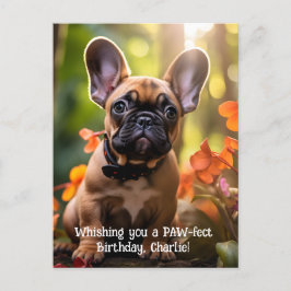 Carte Postale Joyeux chiot français anniversaire dans une jungle