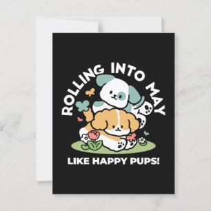 Carte Postale Joyeux Chiots Arrivés En Mai - Kawaii Dog Art