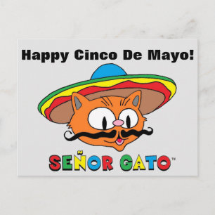 Carte Postale Joyeux Cinco De Mayo Colorful Cute Señor Gato