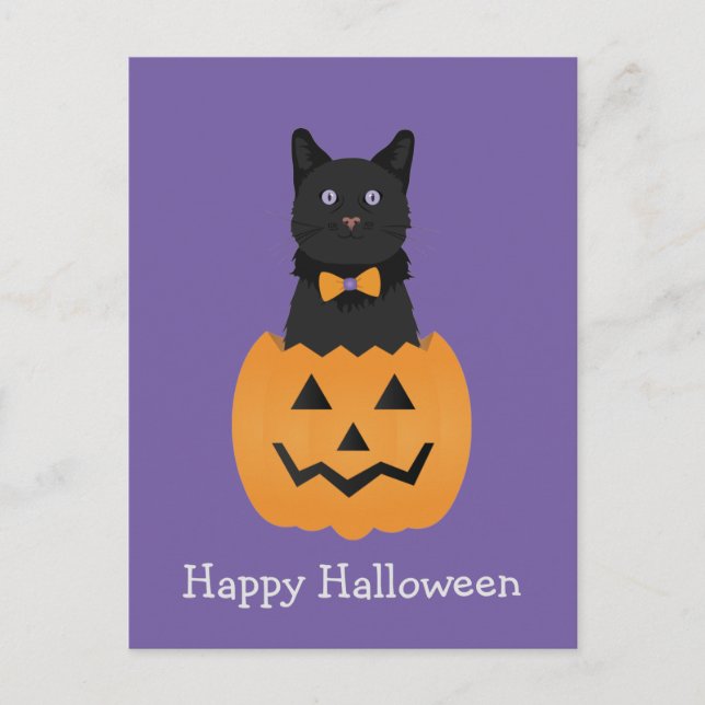 Carte Postale Joyeux Citrouille de chat noir Halloween (Devant)