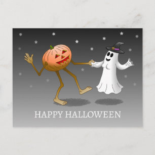 Carte Postale Joyeux Citrouille d'Halloween et fantôme