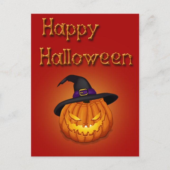 Carte Postale Joyeux Citrouille Halloween avec Casquette (Devant)