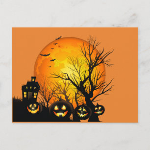 Carte Postale Joyeux Citrouilles d'Halloween et Maison hantée