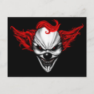 Carte Postale Joyeux Clown du mal Cheveux rouges