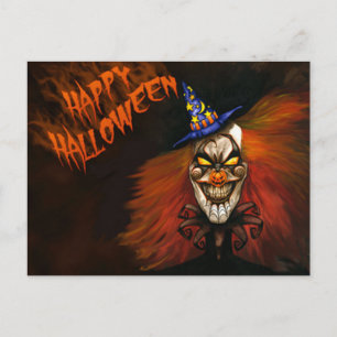 Carte Postale Joyeux Clown effrayant d'Halloween