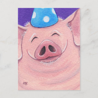 Carte Postale Joyeux Cochon Portant Un Casquette De Parti Illust