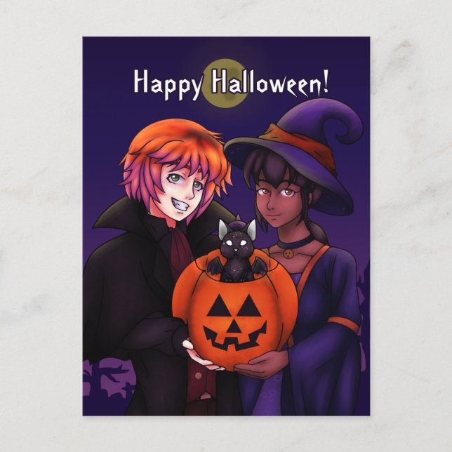 Carte Postale Joyeux costumes d'Halloween (Devant)