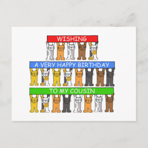 Carte Postale Joyeux Cousin Cartoon Cats Anniversaire