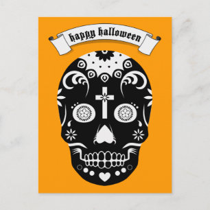 Carte Postale joyeux crâne à sucre halloween