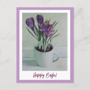 Carte Postale Joyeux crocus violets de Pâques de l'art vintage