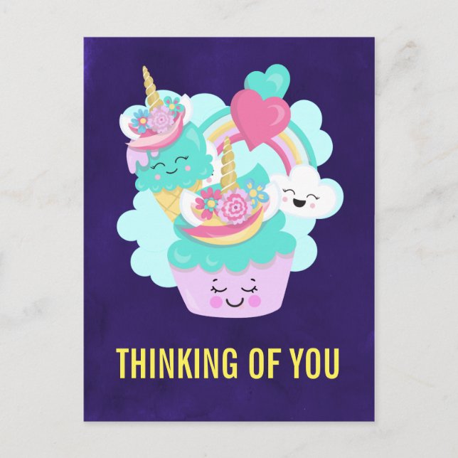 Carte Postale Joyeux Cupcake et crème glacée Pensez à vous (Devant)