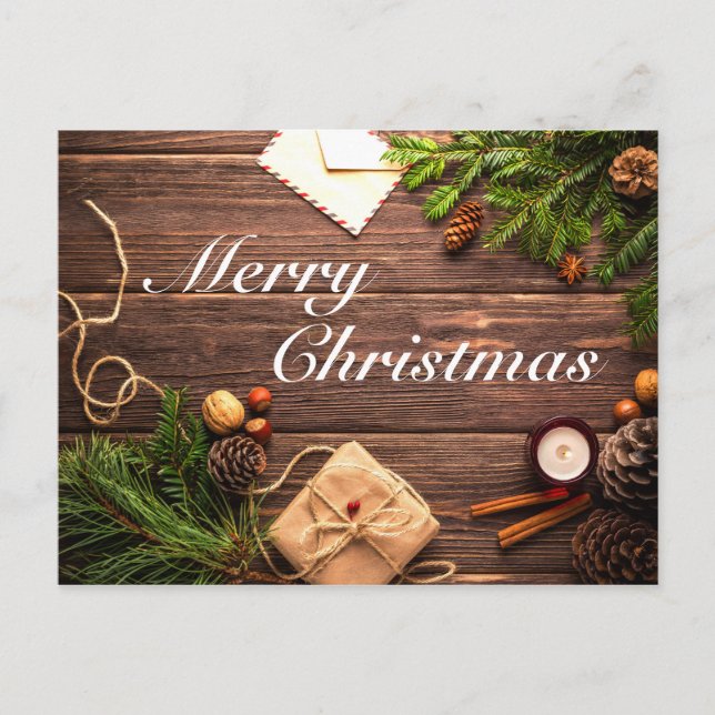 Carte Postale Joyeux design en bois de Noël (Devant)