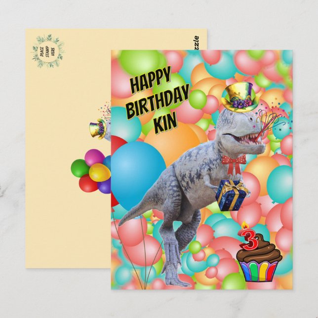 Carte Postale Joyeux Dinosaure d'anniversaire ! (Personnaliser l (Devant / Derrière)