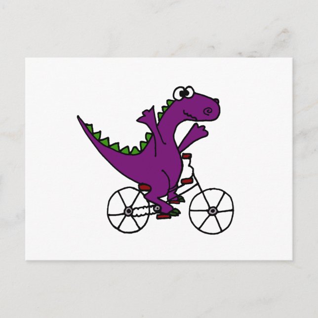 Carte Postale Joyeux Dinosaure violet vélo d'équitation (Devant)
