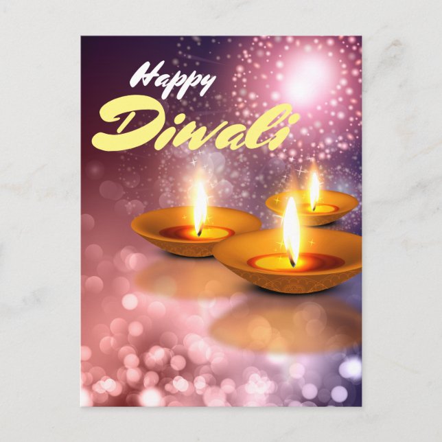 Carte Postale Joyeux Diwali Lampes feux d'artifice arrière - pla (Devant)