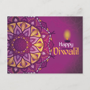 Carte Postale Joyeux diwali violet rangoli ornemental