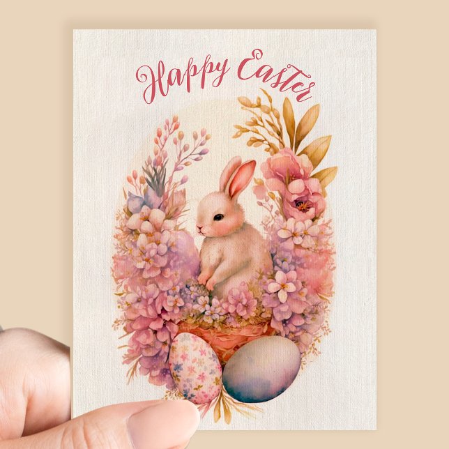 Carte Postale Joyeux Eaquarelle de Pâques oeufs de lapin de fleu (Créateur téléchargé)