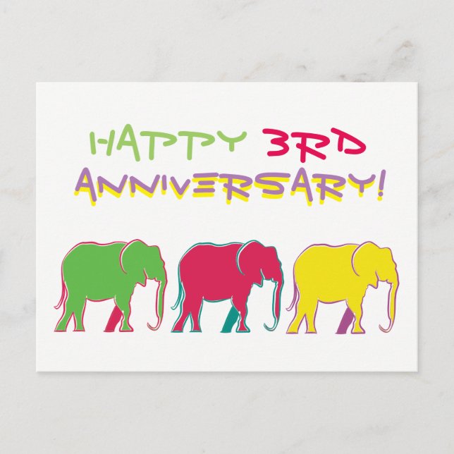 Carte Postale Joyeux Eléphants du 3ème anniversaire Silhouette N (Devant)
