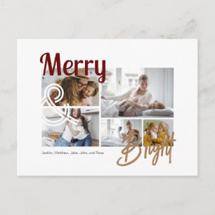 Carte Postale Joyeux et brillant 5 Photos Typographie Holiday