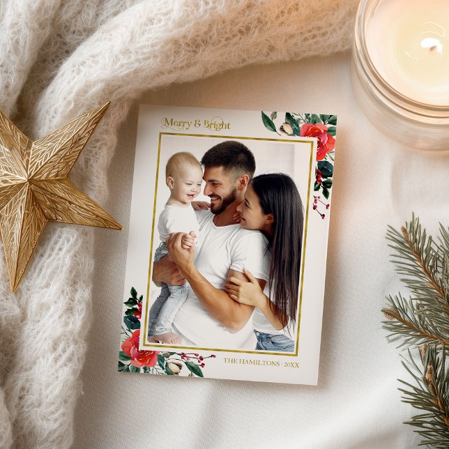 Carte Postale Joyeux Et Lumineux Noël Photo Florale (Créateur téléchargé)