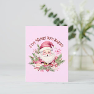 Carte Postale Joyeux et lumineux - Père Noël rose